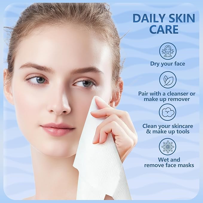 Disposable Face Towels Travel, 12"×12" Extra Large Face Towelettes, Ultra Soft Facial Towels for Sensitive Skin, Makeup Remover Dry Wipes, 60 Count (3 Packs of 20)