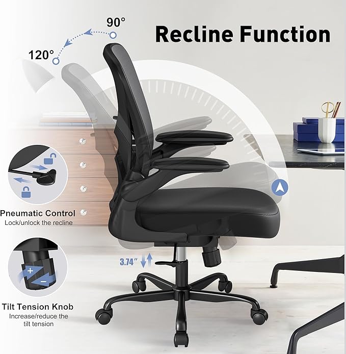 ZZH Ergonomic Office Chair Set of 8 with Adjustable Lumbar Support, Mesh Home Office Desk Chair with Wheels and Flip-up Arms, Black