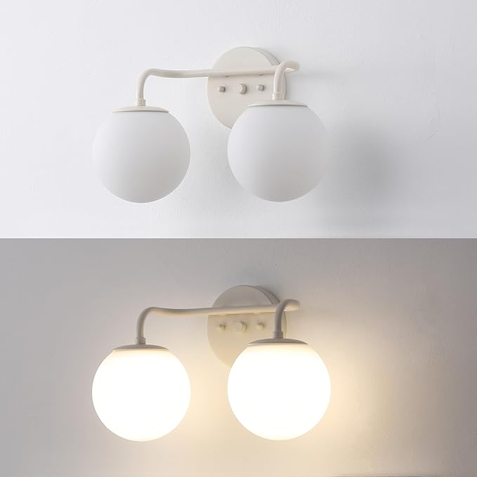JONATHAN Y JYL3535C Louis Parisian Globe 15" 2-Light Metal/Frosted Glass Modern Contemporary LED Vanity Light Midcentury, Glam, Transitional, Bathroom, Powder Room, Dressing Room, Bedroom, Almond
