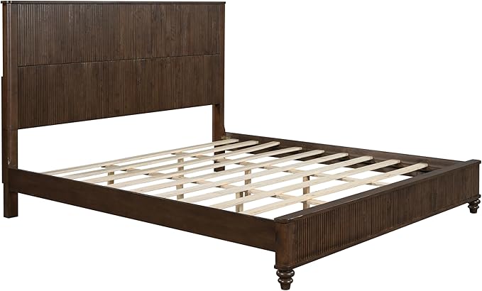 King Size Solid Wood Platform Bed Frame, Solid Wood Bed with 79.13" Headboard, Solid Wood Leg/No Box Spring Needed/Noise Free/Brown