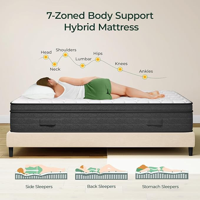 koorlian Queen Mattress 10 Inch - Cooling Hybrid Mattress in a Box for Back Pain Relief - Pocket Spring & Memory Foam | Fiberglass-Free, Medium Firm Feel, CertiPUR-US, 120 Nights Trial