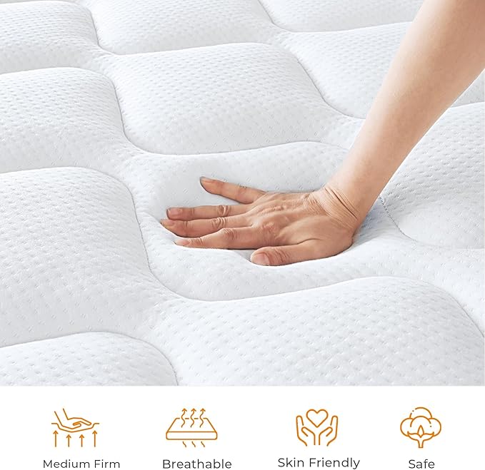 koorlian Twin Mattress 10 Inch, Hybrid Twin Size Mattress in a Box, Twin Bed Mattress with Individual Pocket Springs and Pressure-Relieving Memory Foam, Breathable, Medium Firm Mattress 75"x39"x10"