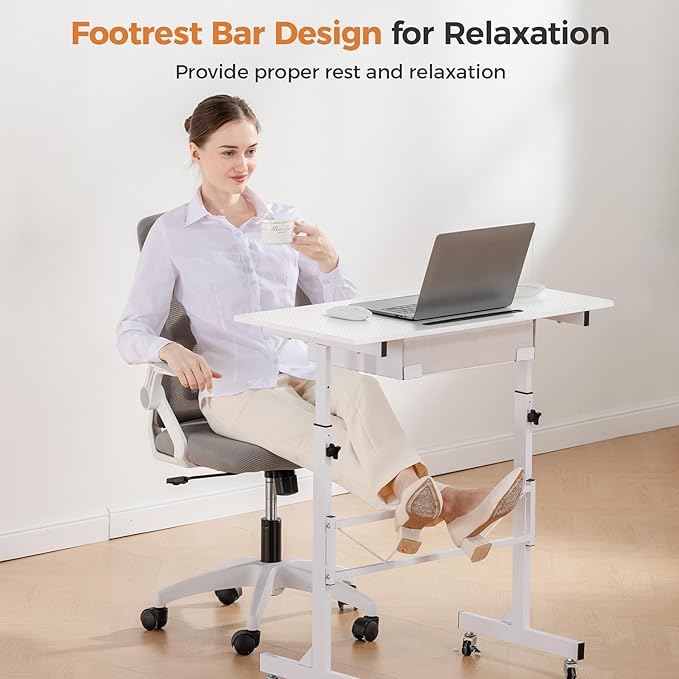 COMHOMA Small Standing Desk Adjustable Height Small Computer Desk Mobile Portable Rolling Laptop Table with Wheels 32" Computer Workstation Sit Stand Desks Portable Standing Table Treadmill desks