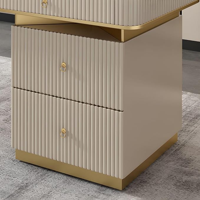 RUNNUP Stone top Computer Desk with 5 Drawers, Rectangular Home Computer Desk Writing Desk, Modern Executive Desk, Without Chairs, Khaki, 55" L x 23.5" W x 29.5" H