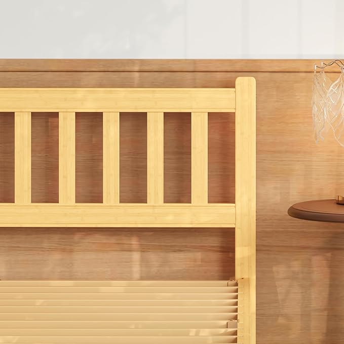 Askeld Wood Queen Bed Frame with Headboard, 14 Inch High Solid Bamboo Platform Bed No Box Spring Needed, Mid-Century Heavy Duty Bedframe, Easy Assembly, Noise Free