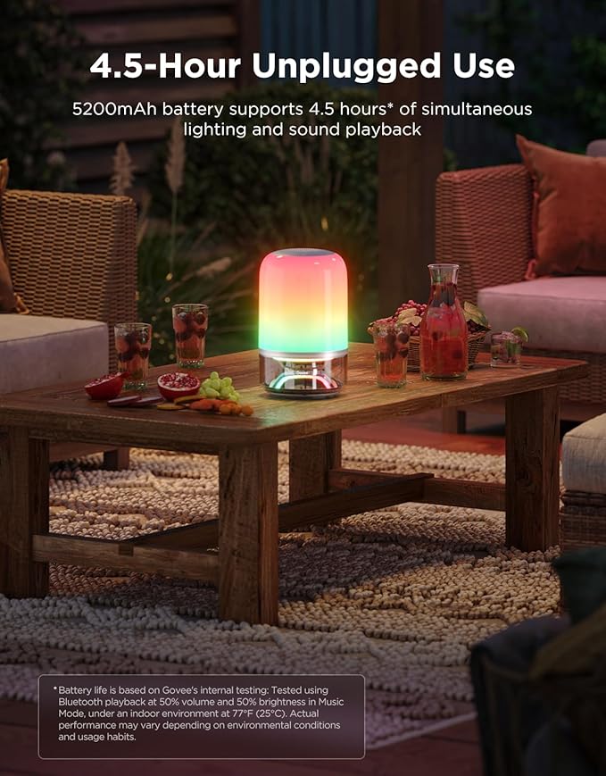 Govee Table Lamp 2 Pro x Sound by JBL, Smart Cordless Table Lamp with Speaker, Music-Light Sync, 16 Music Modes & 100+ Scene Modes, Work with Matter, DIY Customized Rechargeable Desk Lamp for Bedroom