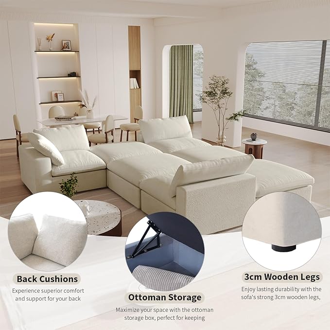 Cloud Couch Modular Sectional Sofa,160.6" Down Filled 5 Seater Convertible Sectional Sofas,V Shaped Couch for Living Room,Covers Washable&Replaceable,(Khkai)