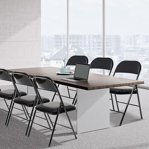 10 Pack Folding Chairs with Padded Seats, Padded Folding Chair with Steel Frame for Events Home Office, Pu Leather Folding Chair Black