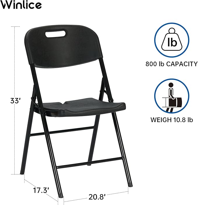 10 Pack Thicker 800 LBS Black Folding Chairs, Commercial Grade Folding Chair, Foldable Chairs for Events