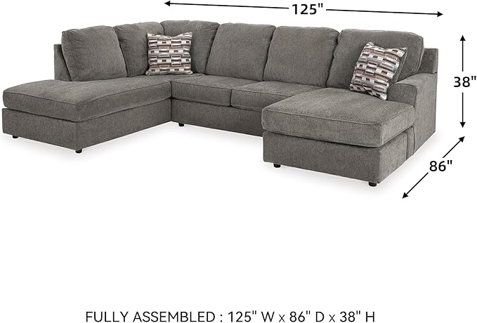 Signature Design by Ashley O'Phannon Casual Left-Arm Facing Herringbone Chenille 2-Piece Sectional with Chaise, Loose Seat Cushions and 2 Throw Pillows, Gray
