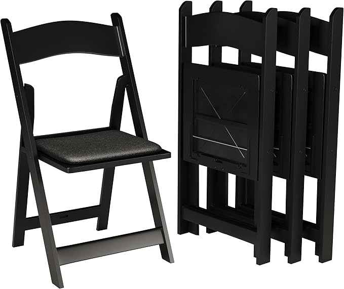 SIMPLEX 12 Black Resin Stackable Folding Chair - Comfortable Black Foldable Chair - Folding Chairs with Padded Seats - Indoor/Outdoor Folding Chairs for Events - Lightweight Foldable Chairs (12 Pack)