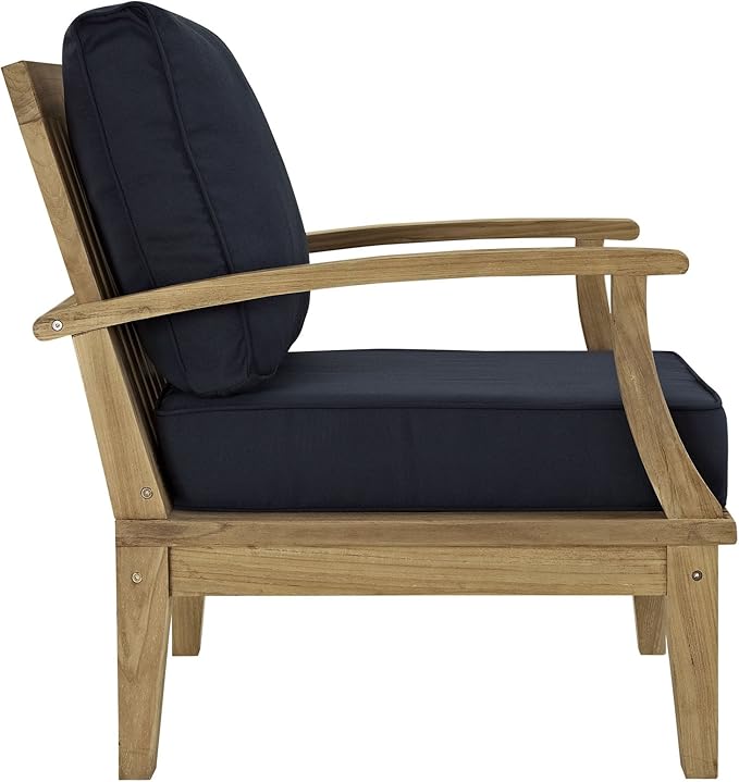 Modway Marina Premium Grade A Teak Wood 3-Piece Outdoor Patio Furniture Set in Natural Navy
