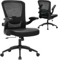 Ergonomic Office Chair 400lbs PU Leather Mesh Desk Chair with Lumbar Support, Flip-Up Arms, Swivel Wheels, Adjustable Height, Rolling Executive Computer Task Chair for Home Office,Black