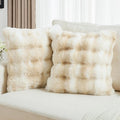 FUTEI Beige White Decorative Throw Pillow Covers 18x18 Inch Set of 2,Soft Fuzzy Faux Rabbit Fur Cushion Covers with Raised Texture,Neutral Boho Home Decor for Couch Bed Living Room