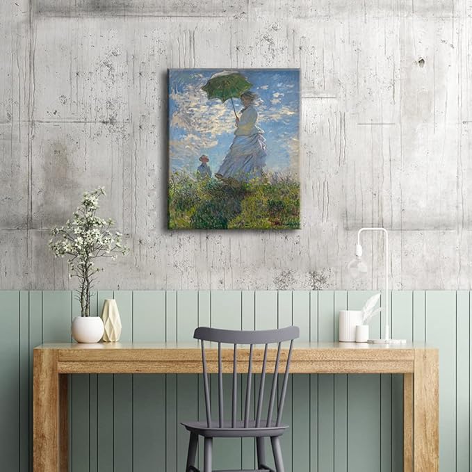 Wieco Art Woman with a Parasol Madame Monet and Her Son Canvas Prints Wall Art of Claude Monet Famous Classic Oil Paintings Reproduction Gallery Wrapped People Pictures