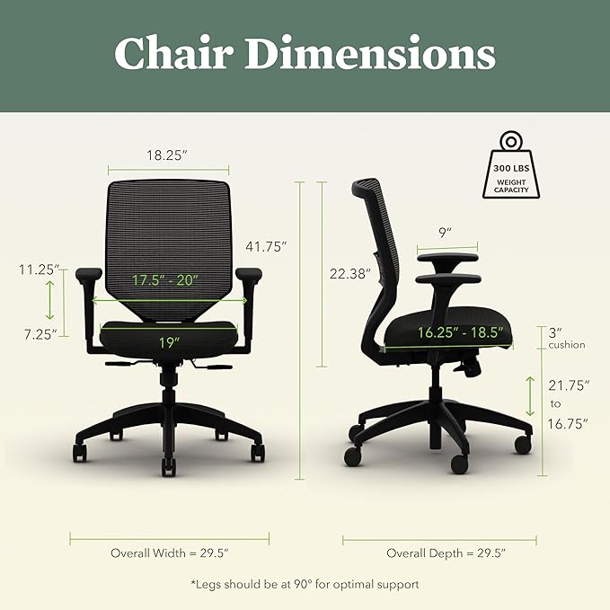 HON Solve Task Chair, Ergonomic Office Chair Mesh Back Support, Adjustable Lumbar Support, with Wheels, Height-Adjustable Arms, for Computers, Desks, Home Office, Blue