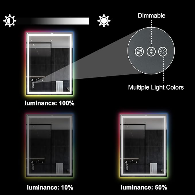 Awoco LED Bathroom Mirror, 24" x 32" Vanity Mirror with 8 Colors RGB Backlit and 3 Colors Front Light, Dimmable Anti-Fog Lighted Mirror, Memory Function, Mirror for Bathroom Wall