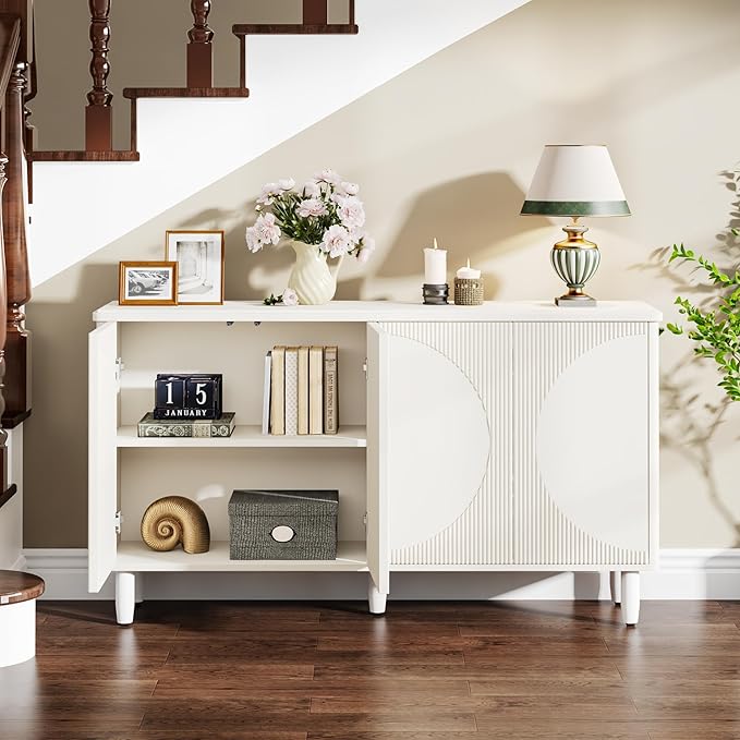 Tribesigns Buffet Cabinet Sideboard with Storage, Large Storage Cabinet Sideboard Buffet Table with Doors for Living Room Kitchen Dining Room (White)