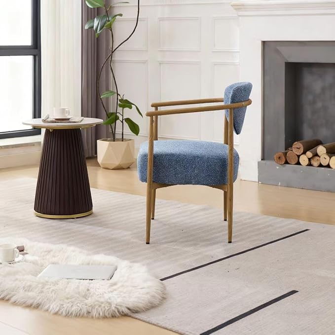 Modern Accent Chair, Blue Teddy Velvet Armchair with Wood Grain Metal Frame, Comfortable Single Seating for Living Room, Dining Room, Bedroom, and Cafe, 24.8" W x 24.8" D x 29.1" H