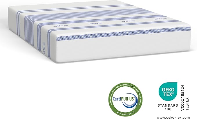 Vibe Gel Memory Foam Mattress, Fiberglass Free 10-Inch CertiPUR-US Certified Bed-in-a-Box, Full, White