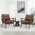 INZOY Mid-Century Modern Accent Chair Set of 2, PU Leather Living Room Chair and Soft Thick Padded Armchair for Living Room Bedroom Reception with Removable Upholstered Cushions, Reddish Brown
