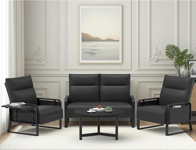 Modular Cloud Sectional Couches for Living Room, Faux Leather Loveseat & Accent Chairs Set of 2, Upholstered Sectional Sofa Set for Office, Black