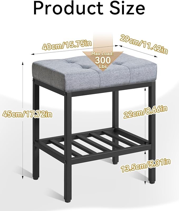 IBUYKE Rectangular Makeup Stool with Adjustable Feet and Storage Space, Footrest Chair, Linen Seat Vanity Stool, Multi-Use as Small Side Table or Ottoman, for Bedroom, Blue Gray WBD017L