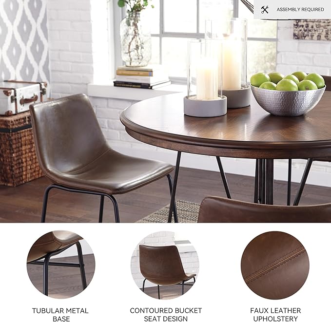 Signature Design by Ashley Mid Century Centiar Dining Bucket Chair Set of 2, Black and Brown