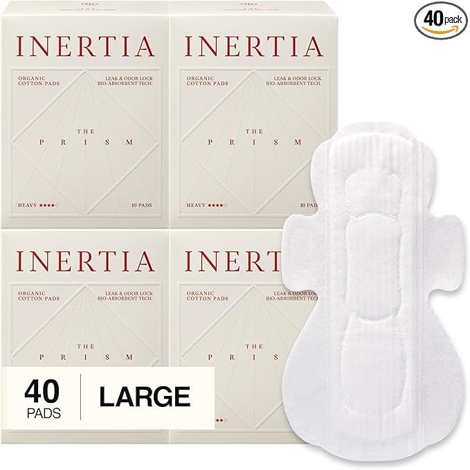 INERTIA The Prism White – Truly Organic Ultra Thin & Leak-Proof Organic Cotton Korean Pads with Wings | Heavy Absorbency | Hypoallergenic, Super Absorbent, Chlorine-Free & Fragrance-Free (40 Count)