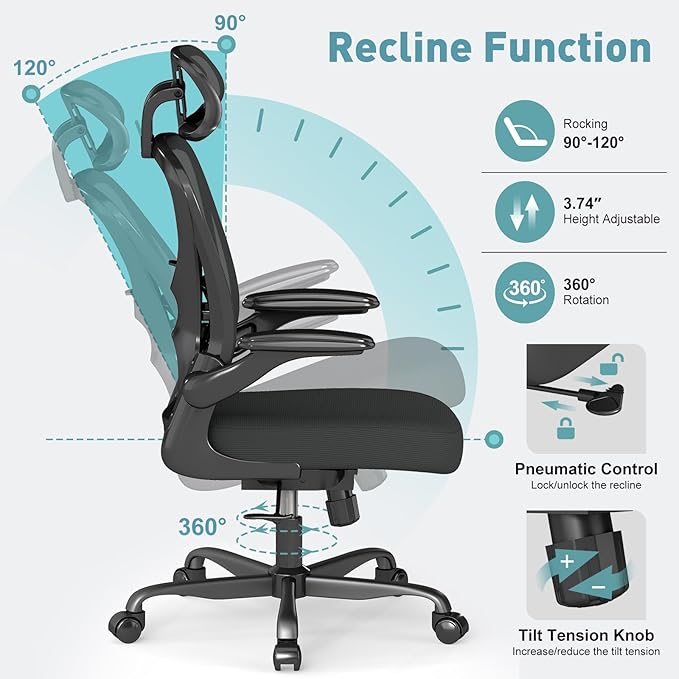 ZZH Ergonomic Office Chair Set of 8 with Adjustable Lumbar Support and Headrest, Mesh Home Office Desk Chair with Wheels and Flip-up Arms, Black