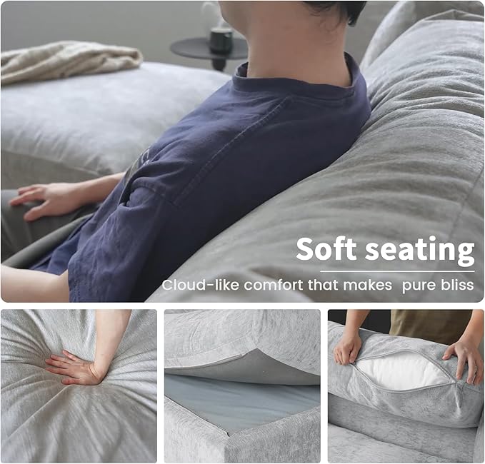 WJShome Cloud Sectional Couches for Living Room,100.5" Convertible Love Seat, 3 Seater Modular Sectional Sofa,Deep Seater Furniture Sets,Gray
