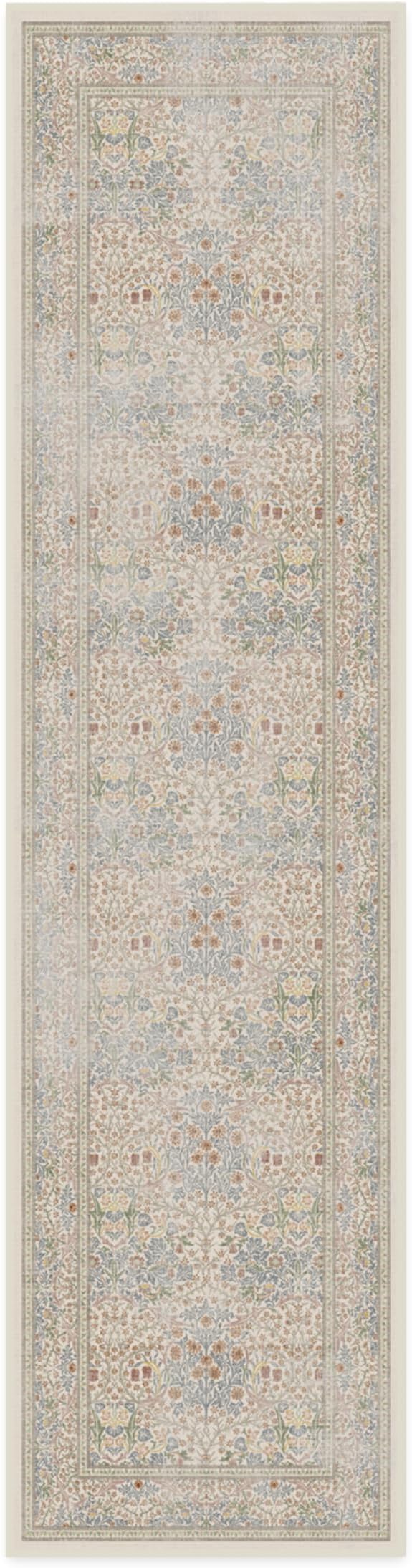 RUGGABLE x Morris & Co Machine Washable Runner Rug – Blackthorn Ivory Blue 2.5x10, Stain-Resistant, Non-Slip – Washable Rug for Hallway, Entryway, Living Room & Kitchen–with Standard Pad