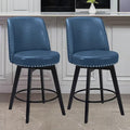 MINCETA Bar Stools Set of 2, PU Leather Barstools, 26 Inch Upholstered Counter Stools with High Back and Footrest, Swivel Counter Height Barstools for Kitchen Island Home Bar Navy Blue