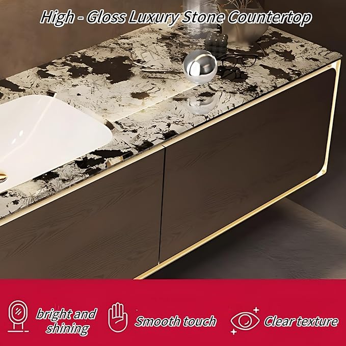 52IN Bathroom Vanity Set with a Single Sink - Embedded Sensor Light Strip & Large Capacity Floating Cabinet | Modern Bathroom Vanities with Defogging Mirror Surface & LED Lighting (Mirror Cabinet)