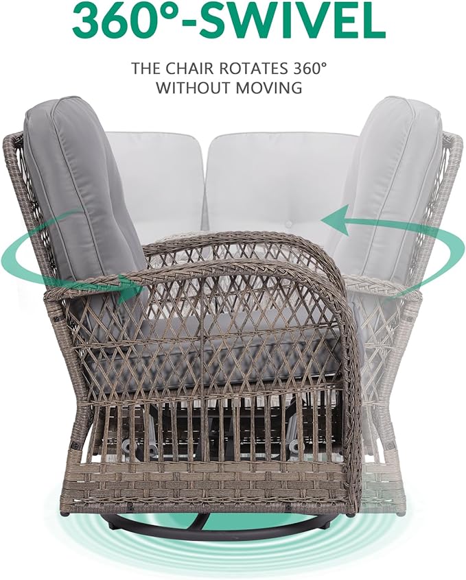 VIVIJASON 7-Piece Outdoor Patio Wicker Conversation Sets, All Weather Outdoor Rattan Furniture Set Includes Glider Loveseat, 2 Glider Rocker Chairs, 2 Swivel-Gliders Chairs, 2 Coffee Table, Grey