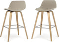 SIMPLIHOME Randolph Counter Stools (Set of 2) - 28 Inch Seat Height Upholstered Bentwood Kitchen Seats in Natural Polyester Linen Fabric, Mid Century Modern Seating with Curved Backrest and Footrest
