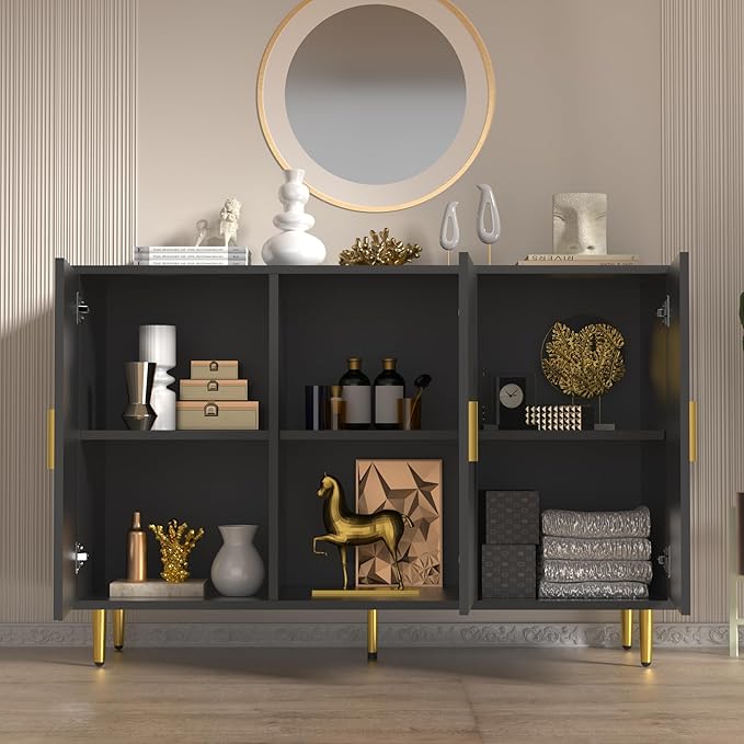 Black Sideboard Buffet Cabinet, Accent Coffee Bar with 3 Doors, Entryway Cabinet for Living Room, Kitchen, Hallway