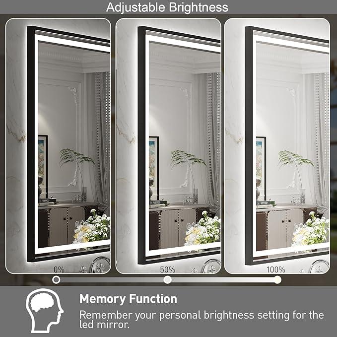24x32 Inch LED Bathroom Mirror with Lights, Frontlit & Backlit Black Metal Frame Mirror, Wall Mounted Lighted Vanity Mirrors, Double Lights Strips,Anti Fog Dimmable & 3 Colors Temperature