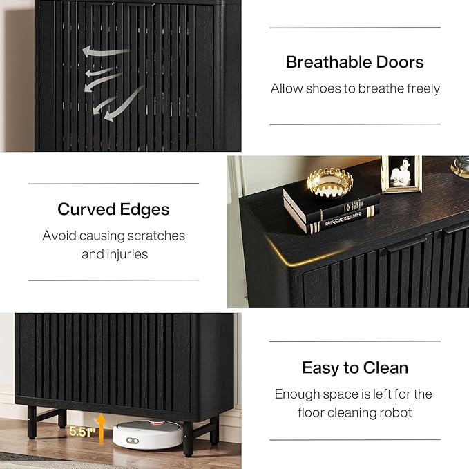Tribesigns Shoe Cabinet with Shutter Doors, 6-Tier Entryway Shoe Cabinet with Adjustable Shelves, Wooden Modern Rack Organizer for Entryway, Hallway, Closet, Living Room, Black