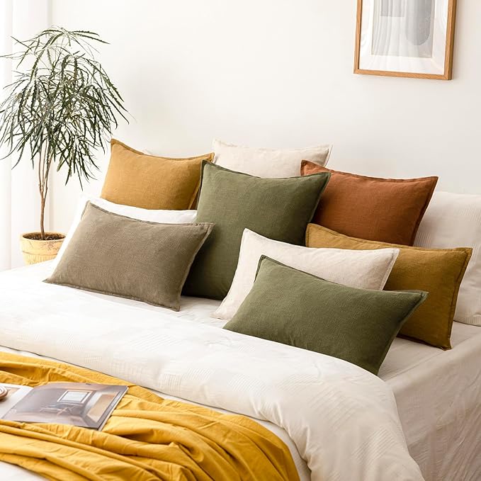 Foindtower Pack of 2, Decorative Linen Soild Throw Pillow Covers Soft Accent Lumbar Cushion Case Boho Farmhouse Neutral Pillowcase for Couch Sofa Bed Living Room Home Decor 12 x 20 Inch Natural Beige