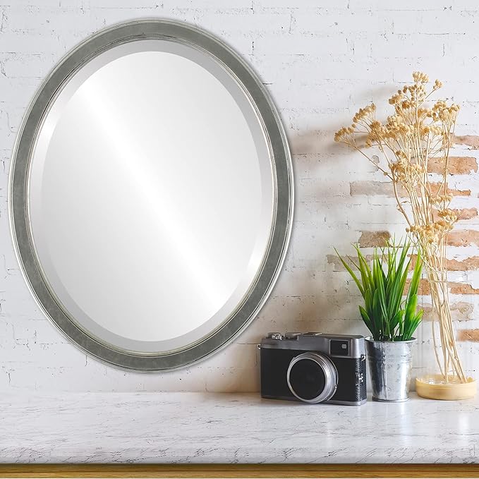 OVALCREST Oval Beveled Wall Mirror for Home Decor - Toronto Style - Silver Leaf with Black Antique - 26" x 20"