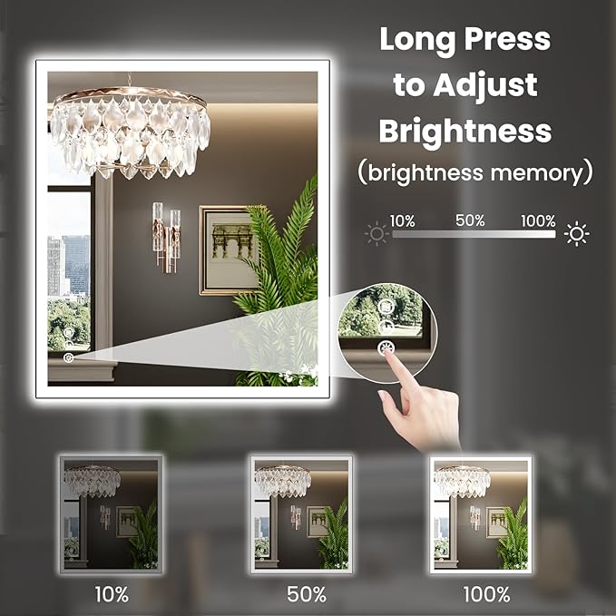 WTTY 32"X36" LED Bathroom Mirror with Black Frame, Bathroom Vanity Mirror with Lights for Wall, Front Light and Backlit, Anti-Fog, Dimmable, 3 Colors, Shatterproof, Memory, Horizontal/Vertical
