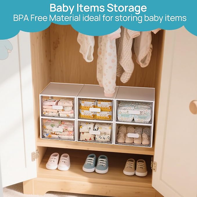 Vtopmart 4 Pack 18QT White Stackable Storage Drawers,Easily Assemble Acrylic Closet Organizers,Plastic Storage Bins for Bathroom,Cabinet,Kitchen Pantry,Under Sink Organization