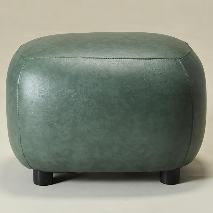 KINWELL 23" Wide Faux Leather Upholstered Ottoman, Mid-Century Modern Living Room Footrest with Soft Padded Seat, Footstool for Bedroom, Entryway or Living Room, Green