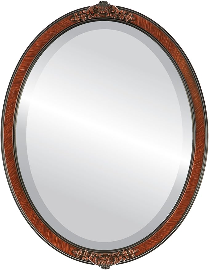OVALCREST Oval Beveled Wall Mirror for Home Decor - Athena Style - Vintage Walnut - 26" x 22" Outside Dimensions