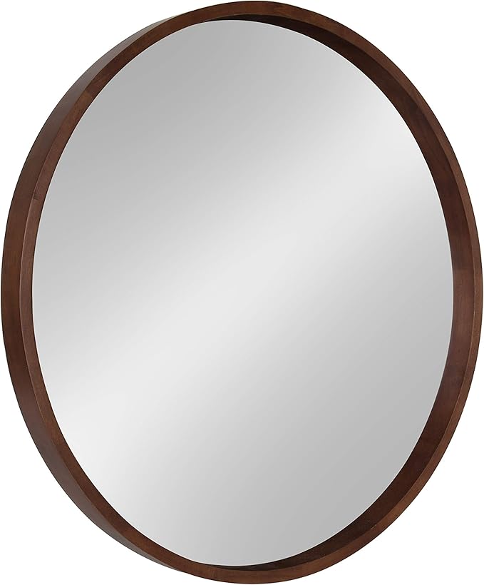 Kate and Laurel Hutton Round Decorative Wood Frame Wall Mirror, 30 Inch Diameter, Walnut