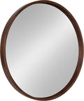 Kate and Laurel Hutton Round Decorative Wood Frame Wall Mirror, 30 Inch Diameter, Walnut
