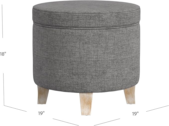 HomePop Upholstered Round Storage Ottoman|Homepop Home Décor|Upholstered Round Foot Rest Ottoman -Gray Woven