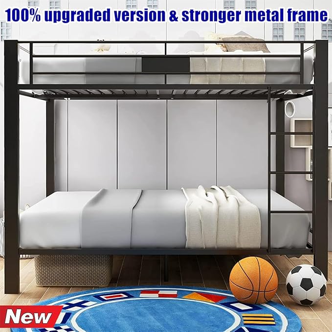 Latest Upgrade & Stronger Steel Queen Over Queen Bunk Bed, Heavy Duty Thickened More Rust-Proof Metal Bunk Queen Bed with Enhanced Legs & Slats (Easier Assembly)