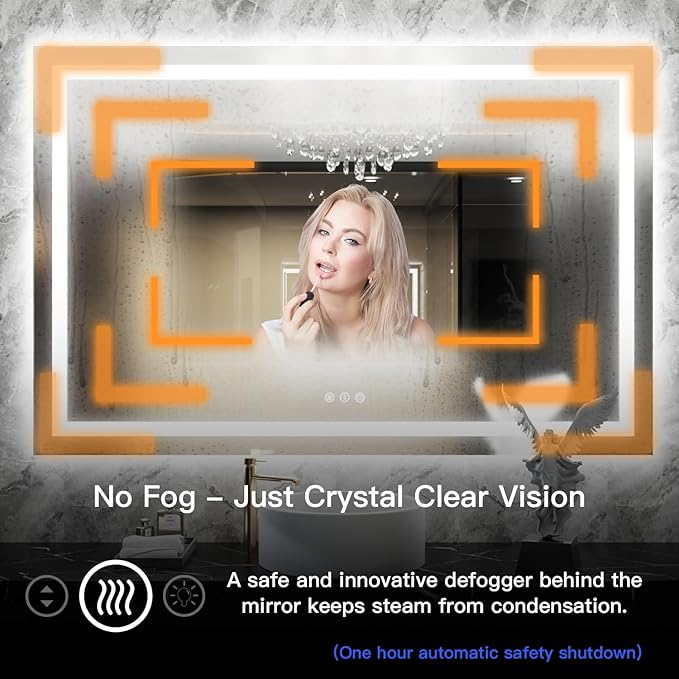 ISKM 55'' x 36'' LED Mirror for Bathroom Lighted Vanity Mirror for Wall Front Lights + Backlit LED Bathroom Mirror Anti-Fog Tempered Glass ETL Listed